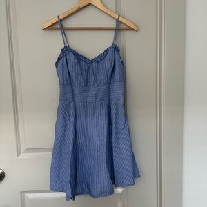 Altar’d State Blue Striped Sweetheart Ruffle Mini Dress